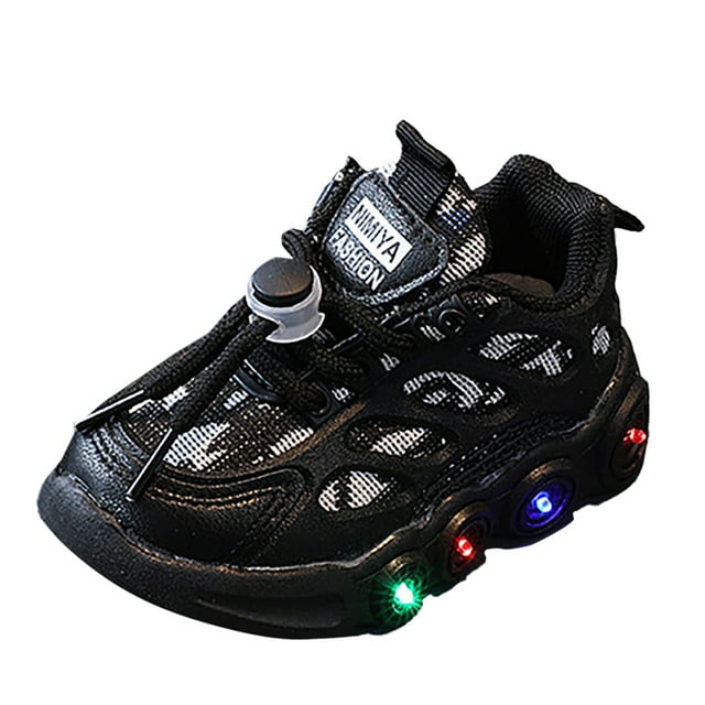 MIASHUI Chaussures pour Enfants Chaussures à Bande Lumineuse LED Chaussures à Lacets Chaussures Décontractées pour Enfants Chaussures de Marche, Noir, 4-4.5 Ans