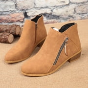 Chelsea Boots Women Trendy Double Side Zipper Stacked Low Heel Pointed Toe PU Leather Fall Ankle Booties