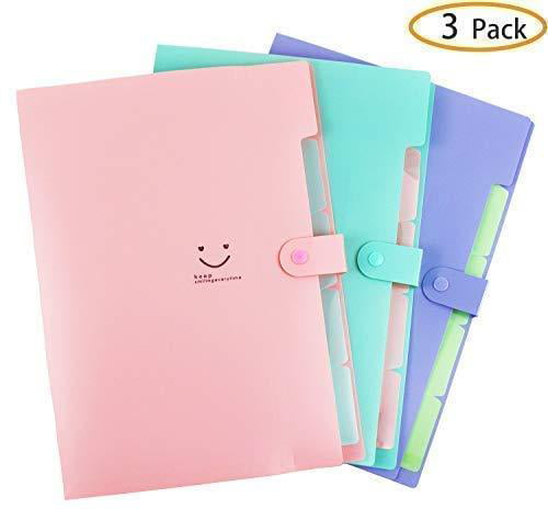 Filly Wink Expanding File Folders with Label,5 Pockets A4 Letter Size Snap Closure Accordion Document Organizer Used at Home Office,Traveling,4 Pack School 