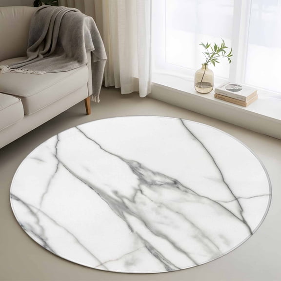 Round Rugs 4Ft, Marble White Round Area Rug Washable Indoor Throw Carpet, Ombre Grey Modern Minimalist Soft Non Slip Circle Rug for Kitchen Nursery Room Home Decor Aesthetic