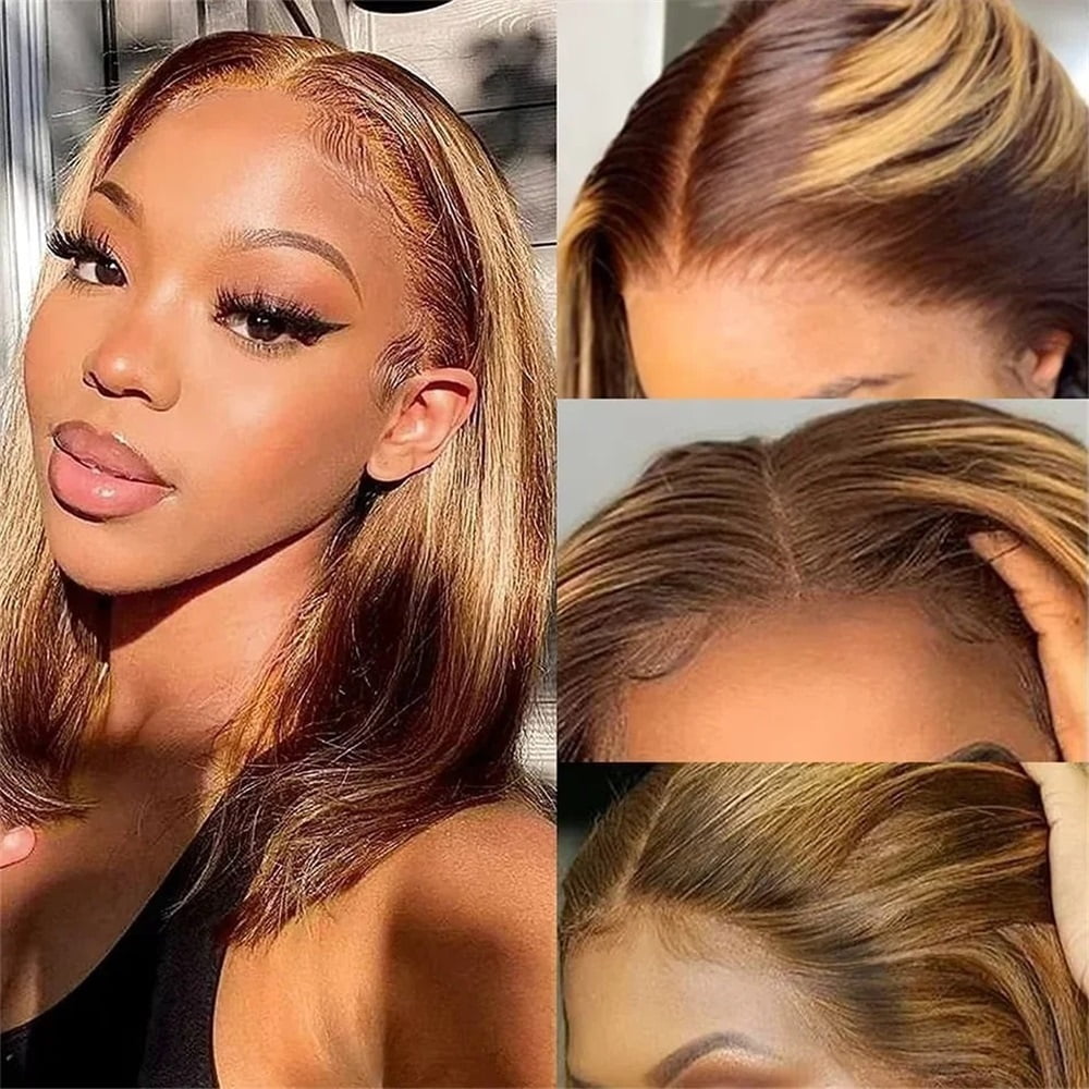 T Part Lace Front Bob Wigs Honey Blonde Straight Short Human Hair Bob Lace Front Wigs Human Hair 180 Density