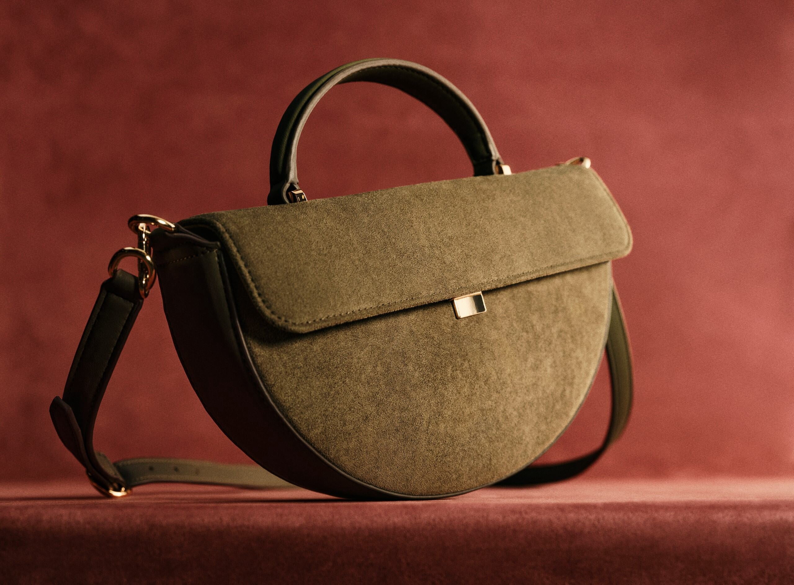 Scoop Women's Faux Suede Half Moon Satchel Bag, Olive