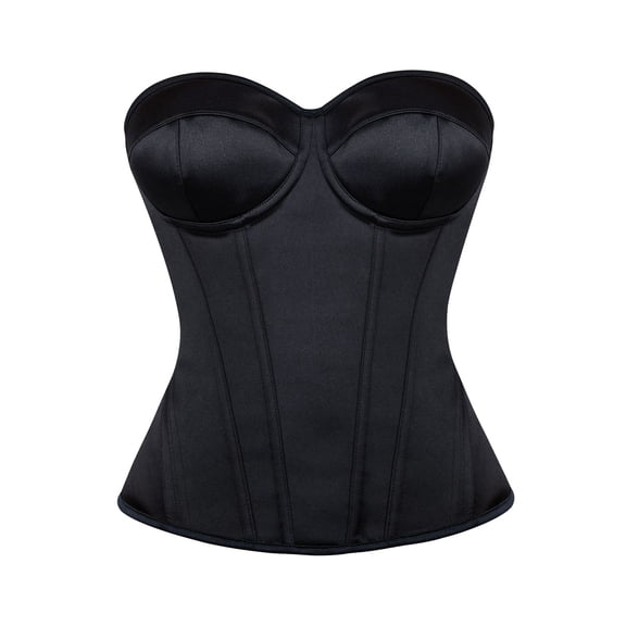 Satin Bustier Corset for Women, Lace-Up Overbust Top with Sweetheart Neckline - Strapless Waist Cincher for Wedding & Formal Events (1-Pack) Black L