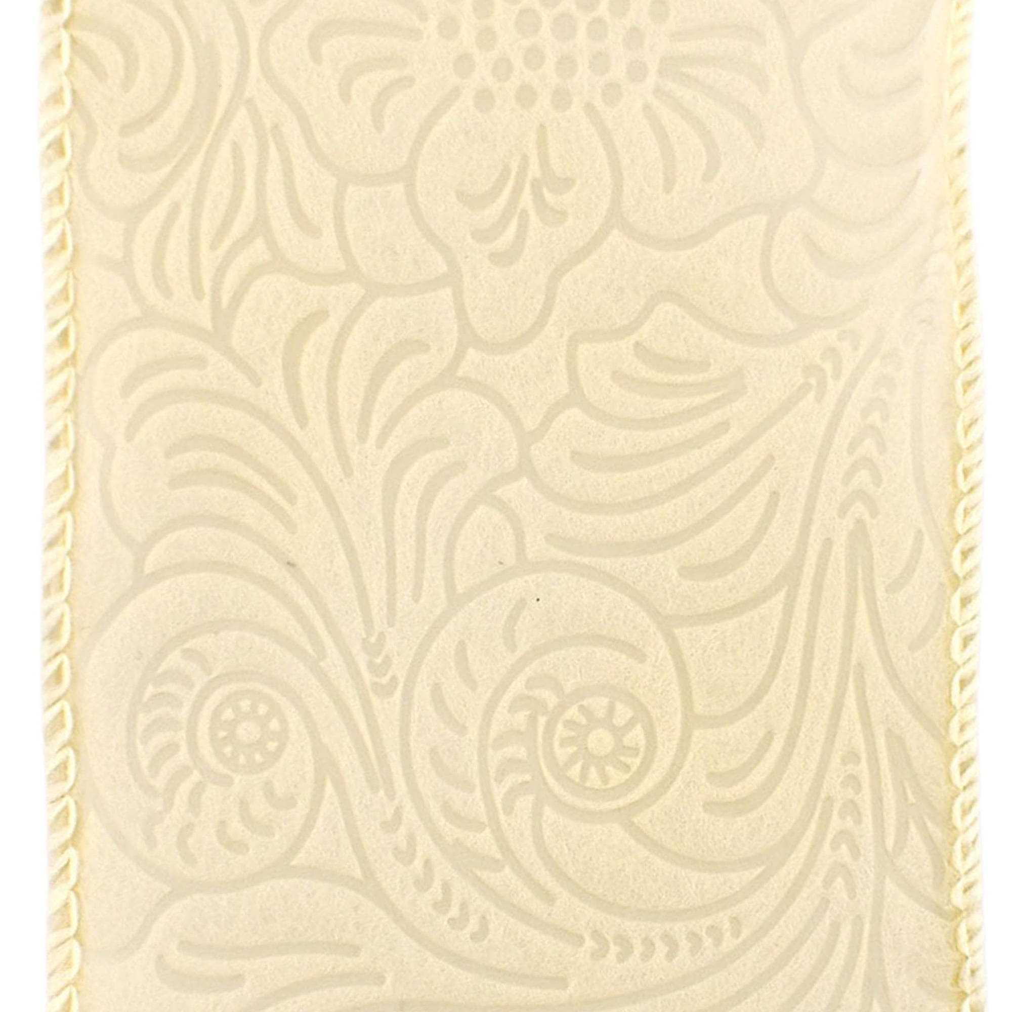 Homeford Embossed Flowers Hot Cut Edge Floral Wrap Ribbon, 2-1/2-inch, 50-yard, Ivory