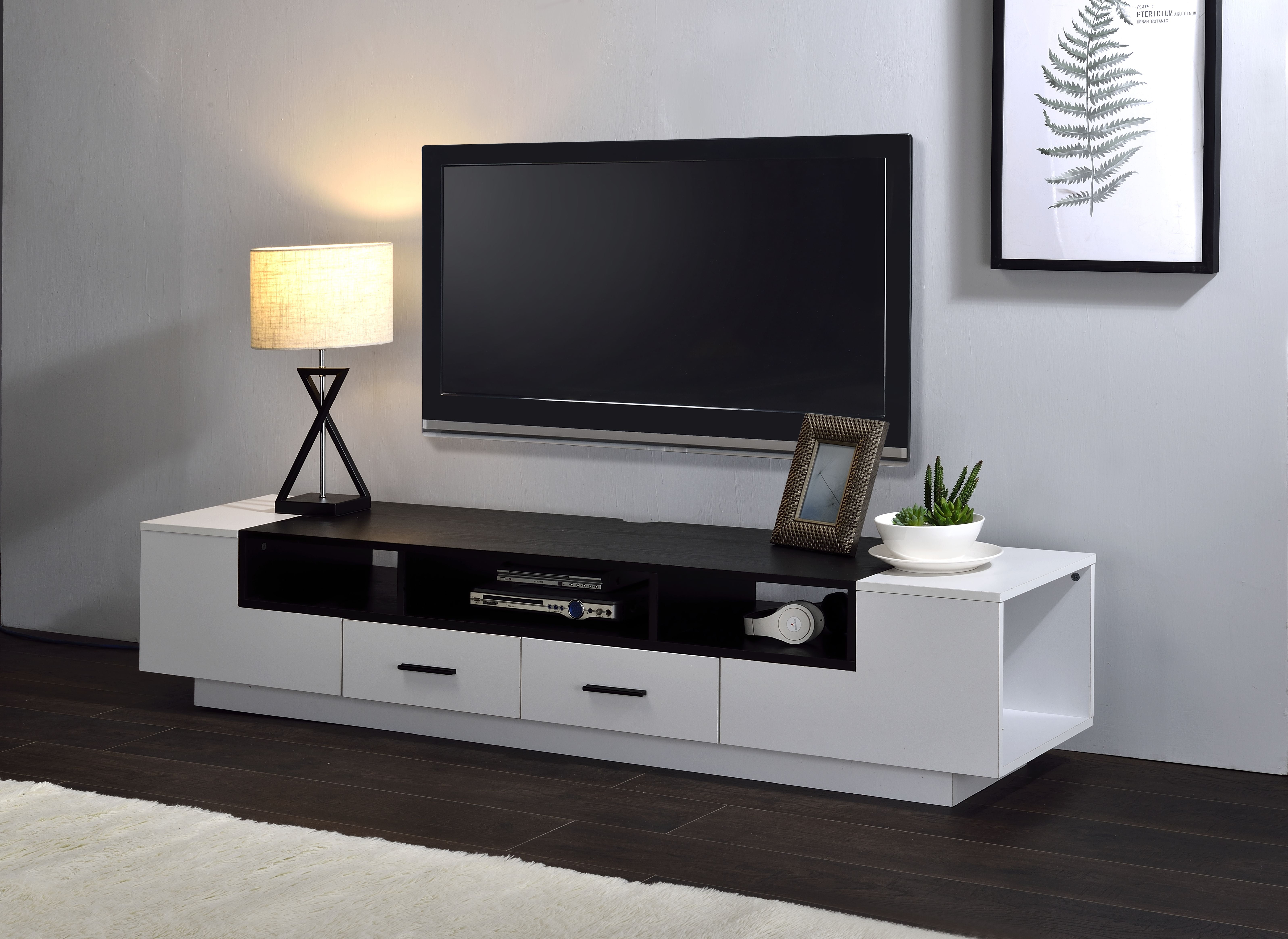 TV Stand White and Black Modern TV Storage Entertainment Center