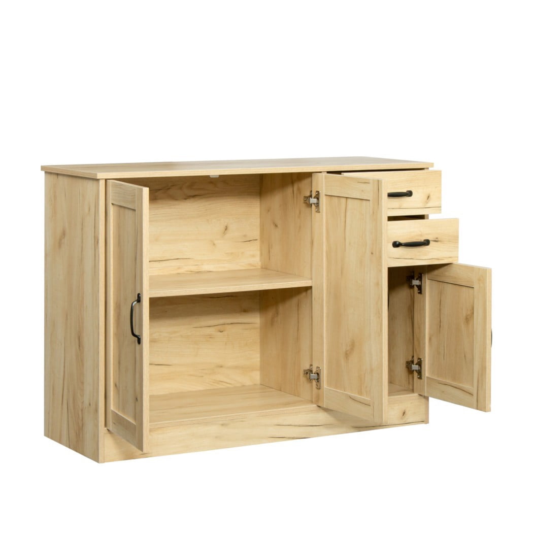 Modern Wood Sideboard Cabinet, 43.3" Buffet Storage Cabinet with 2 Doors, 2 Drawers & Adjustable Shelf, Console Table for Dining Room, Living Room & Entryway, Oak