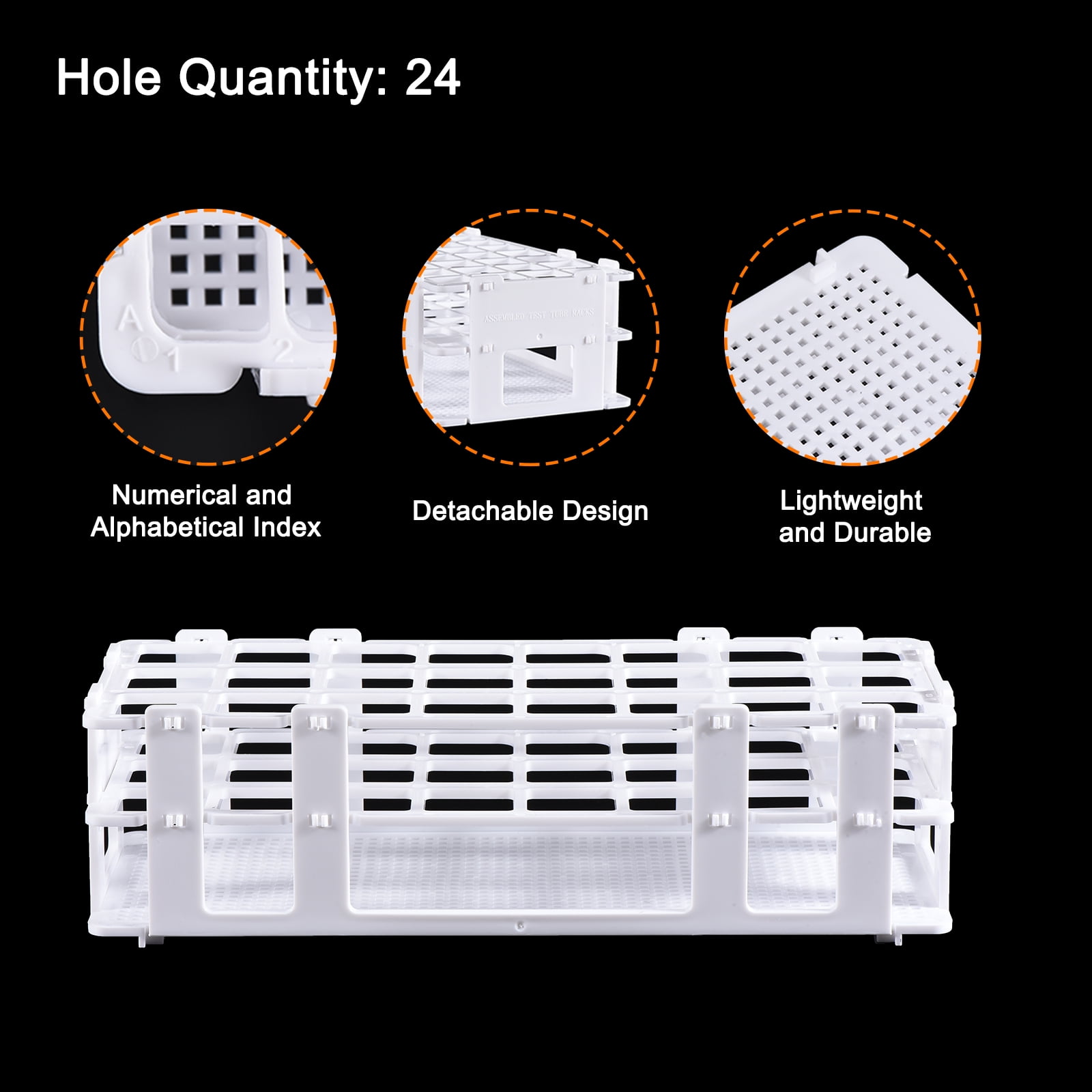 Uxcell Plastic Test Tube Rack Holder 24 Holes 3 Layers Detachable Holder White for 25mm Test Tubes, Pack of 5