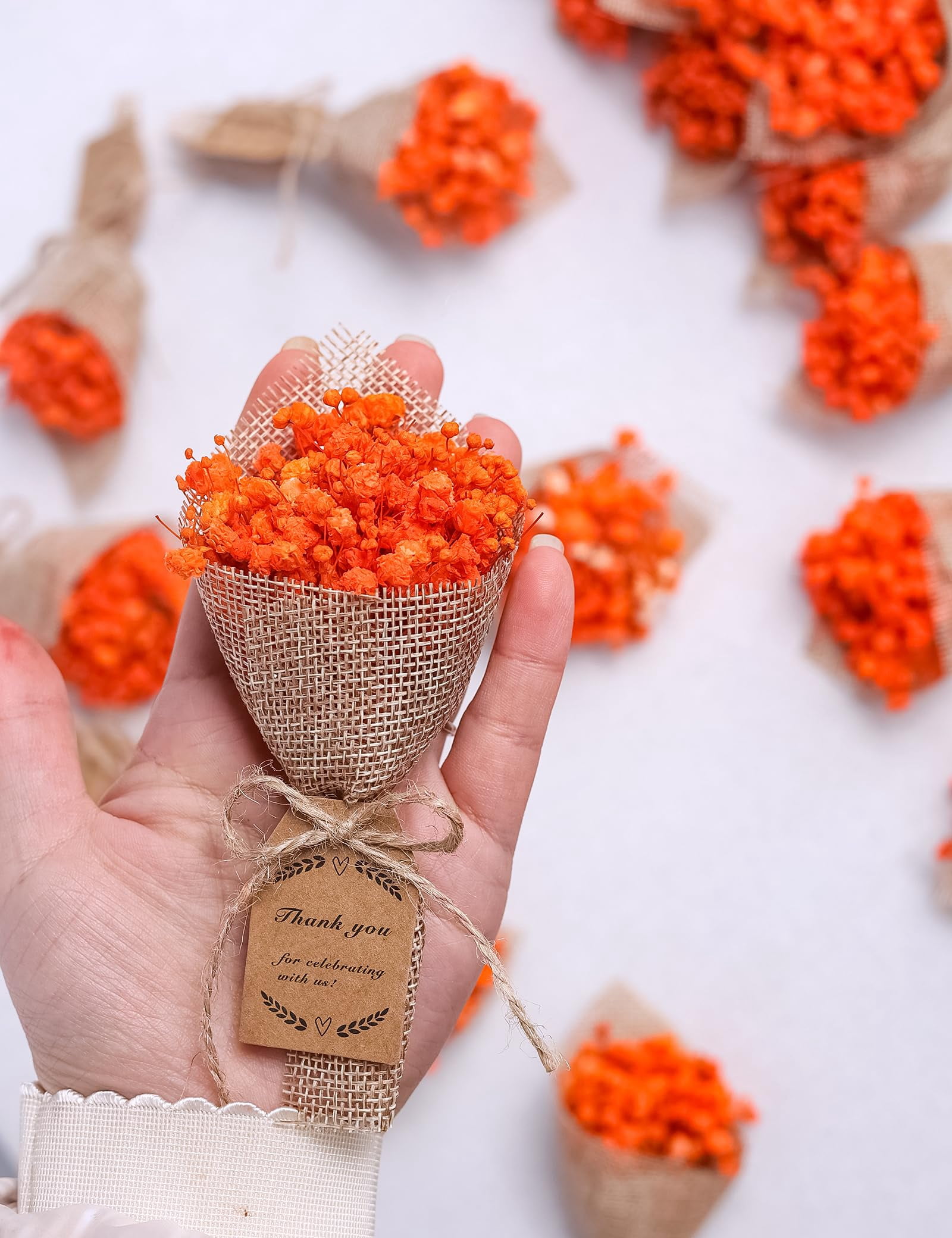 20-piece Set Mini Dried Flowers Bouquet For Rustic Wedding Favors Shower Party Guests Bridal Gifts Baptism Thank You Favor. (orange)
