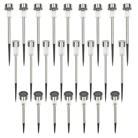 Winado 24 Pieces Garden Outdoor Stainless Steel LED Solar Path Lights Lamp,White & Silver