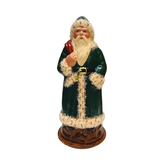 Alexander Taron 6.5" Santa Green Coat Schaller Christmas Paper Mache Candy Container