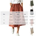 thumbnail image 3 of Women's Cotton Linen Midi Skirts Elastic Waist Front Button Solid Color A-Line Skirts Loose Causal Going Out Skirts with Pockets, 2XL, 3 of 6