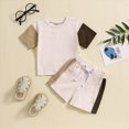 thumbnail image 2 of Toddler Baby Boy Summer Outfit Cute Boy Clothes Patchwork Plaid Striped Short Sleeve T-Shirt and Shorts Set, 2 of 6