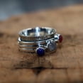 thumbnail image 2 of LD DESIGNS - Hammered Spinner Ring | Wide Band Sterling Silver Trio Stone Moonstone Garnet Lapis Jewelry, 2 of 4
