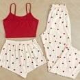 thumbnail image 5 of WTOBBY Women's 3-Piece Pajama Set Love Print Strappy Camisole & Shorts with Matching Headband Sweet Sleepwear Comfy Loungewear Home Outfit,Red S, 5 of 5