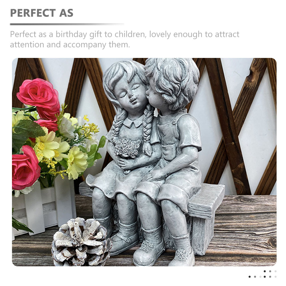 Kissing Statue Resin Girl Garden Sculpture Boy Statues Couple Yard Figurine Figure Outdoor Children Sculptureskids