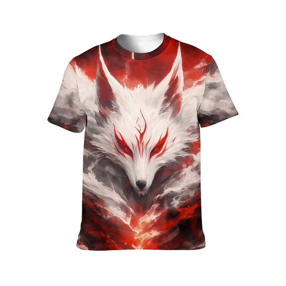 LAOLIUSN Men’s 3D All Over Print Fox Graphic T-Shirt, Crewneck Short Sleeve Stretch Tee, 88% Polyester 12% Spandex, S-4XL