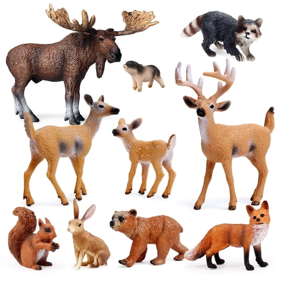 Figuras de animales del bosque, figuras de criaturas del bosque, juguetes en miniatura, adornos para pasteles, 10 Uds.