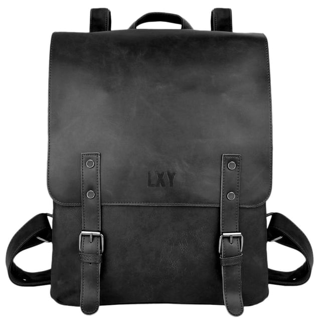 Mochila LXY Vintage de piel vegana para mujeres y hombres, color negro