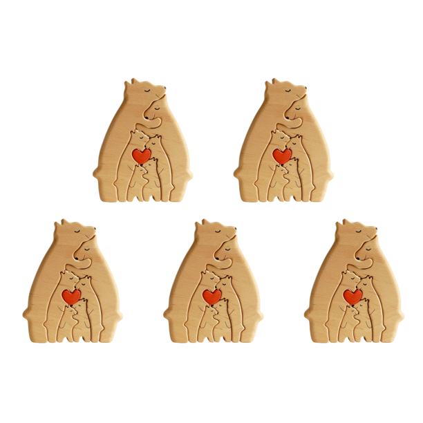 5uds. Rompecabezas de madera de la familia osos oso decorativo escultura de arte de madera (E)