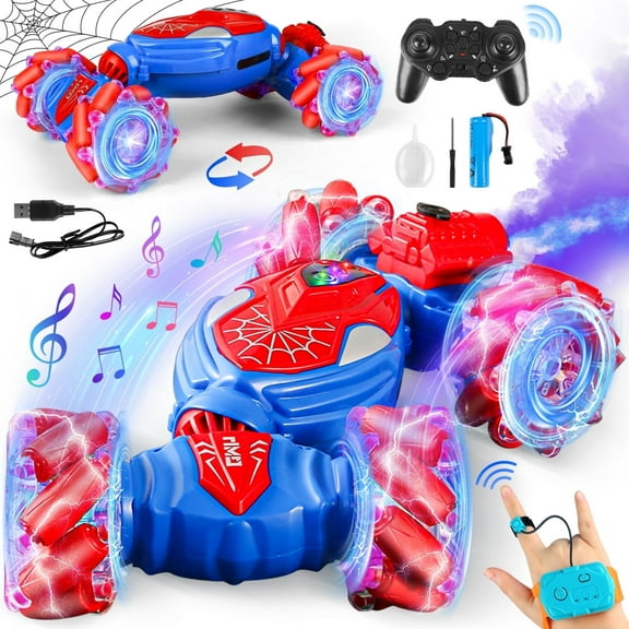 Huge Wave Remote Control Car for Boys, 2.4GHz 4WD Gesture Sensing RC Stunt Car Toys, 360° Rotating Double Sided with LED Lights, Birthday Gift for Kids Aged 4-8