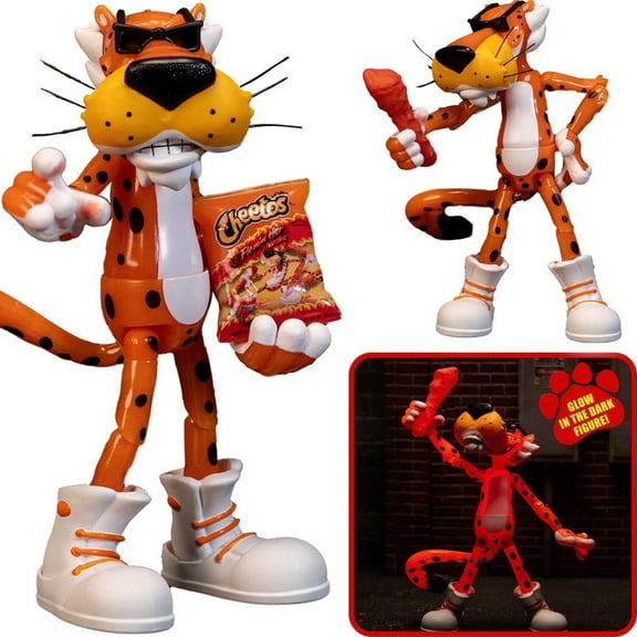 Jada Toys – Cheetos Chester Cheetah Action Figure Flamin' Hot Glow in the Dark – 6” Articulated Exclusive, with Bag of Cheetos, Shades, Cheeto Dust