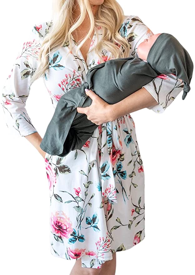 Little Adam and Eve Mommy and Me Robe and Baby Swaddle Set, Maternity