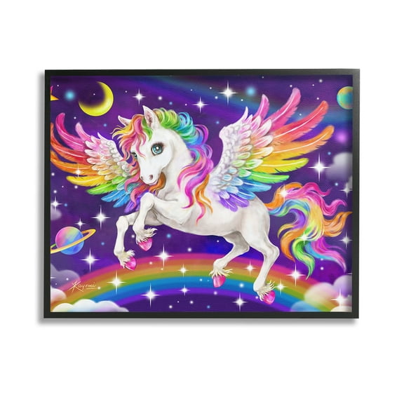 Stupell Industries Outer Space Unicorn Fairy Tales & Fantasy Painting Black Framed Art Print Wall Art, 14 x 11