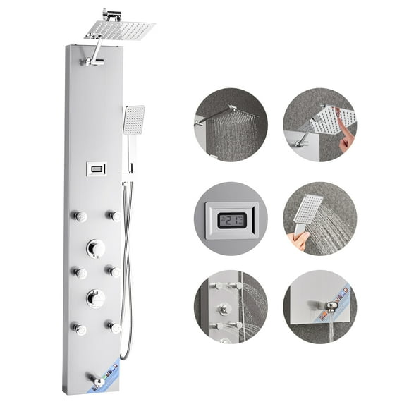 VEVOR Shower Panel Tower System Stainless Steel Column Rainfall Head Massage Jet 4Mode