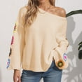 thumbnail image 5 of QASIEATN Sweaters for Graceful Women Fashion, Sweater Floral Pattern Drop Shoulder Pointelle Knit Sweater Sweater Women, Womens Fall Tops, 5 of 7