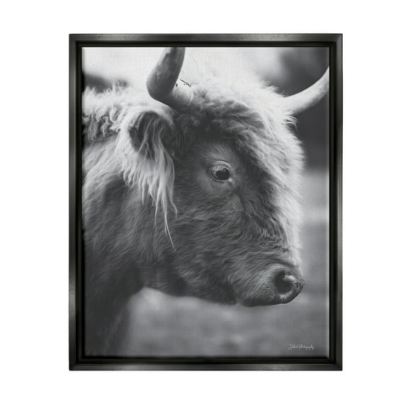 Stupell Close Up Cattle Face Photography Animals & Insects Photography Black Floater Framed Art Print Wall Art
