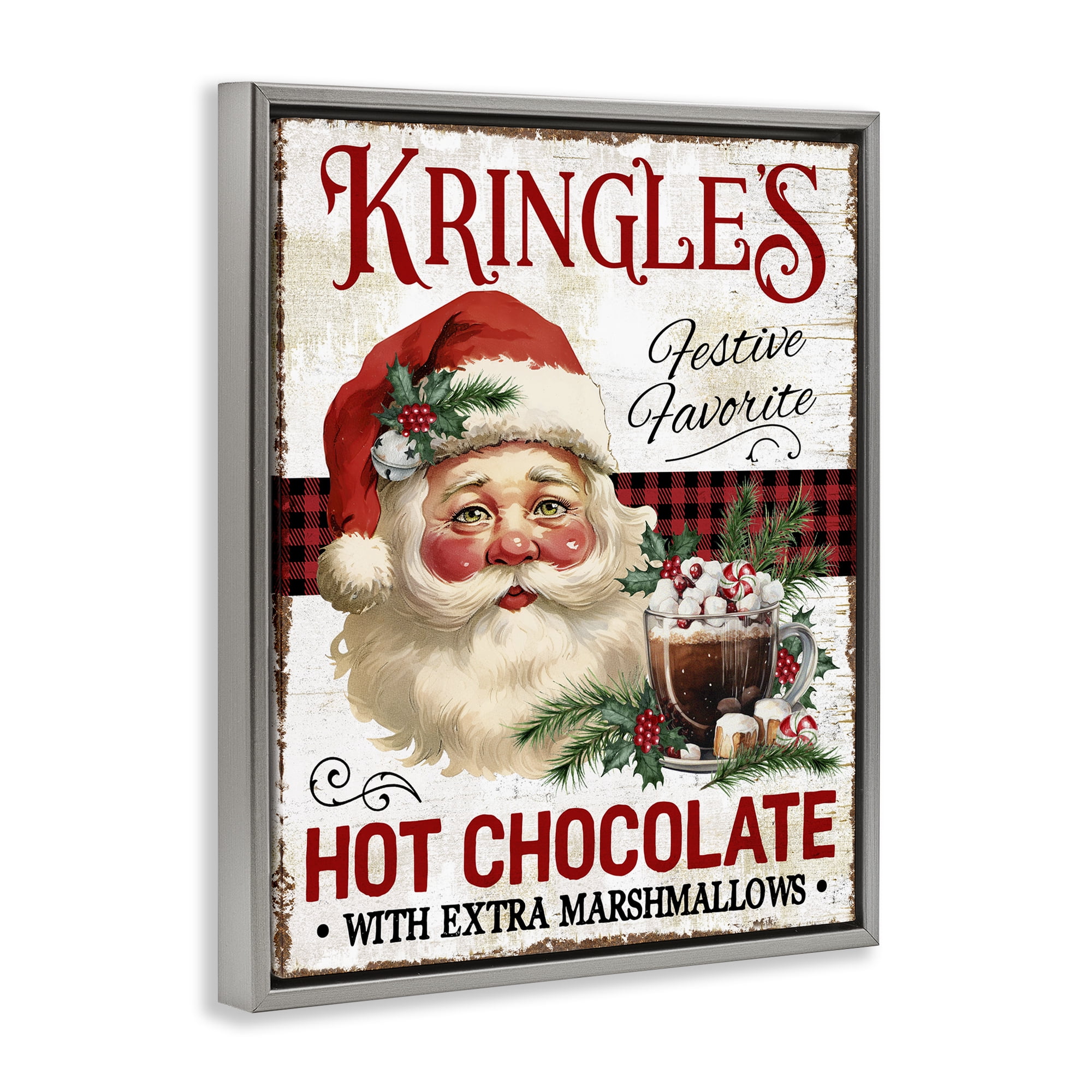 Stupell Industries Kringle's Hot Chocolate Holiday Painting Gray Floater Framed Canvas Art Prints Wall Art, 17 x 21