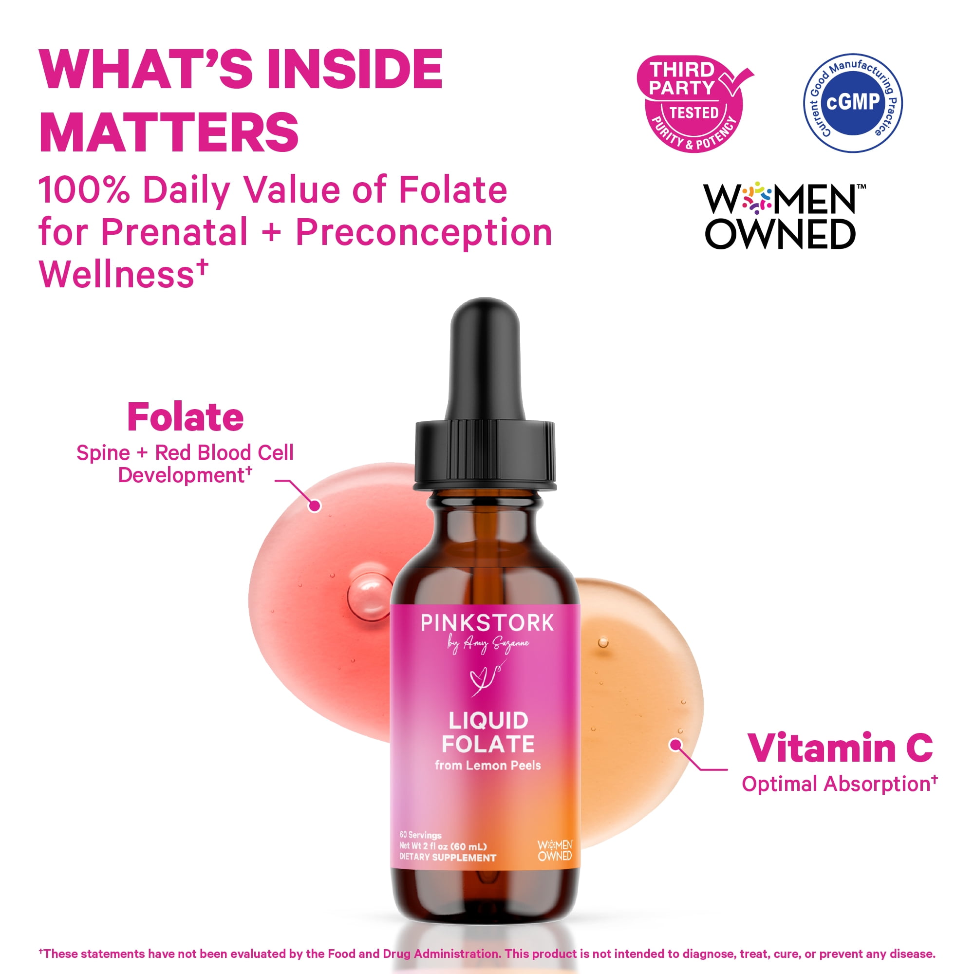 Pink Stork Liquid Folate - Whole-Food Prenatal Vitamin for Women, 2 oz