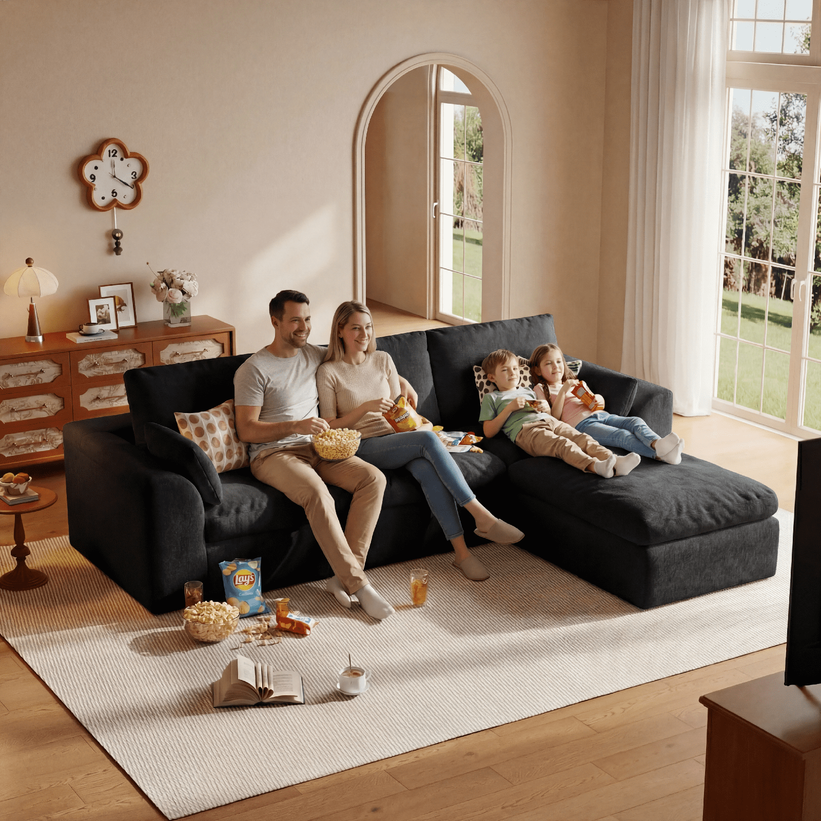 Cubente 108" Cloud Sectional Couch, Boneless Couch, L Shaped Couch with Ottoman, Chenille Modular Sofa for Living Room