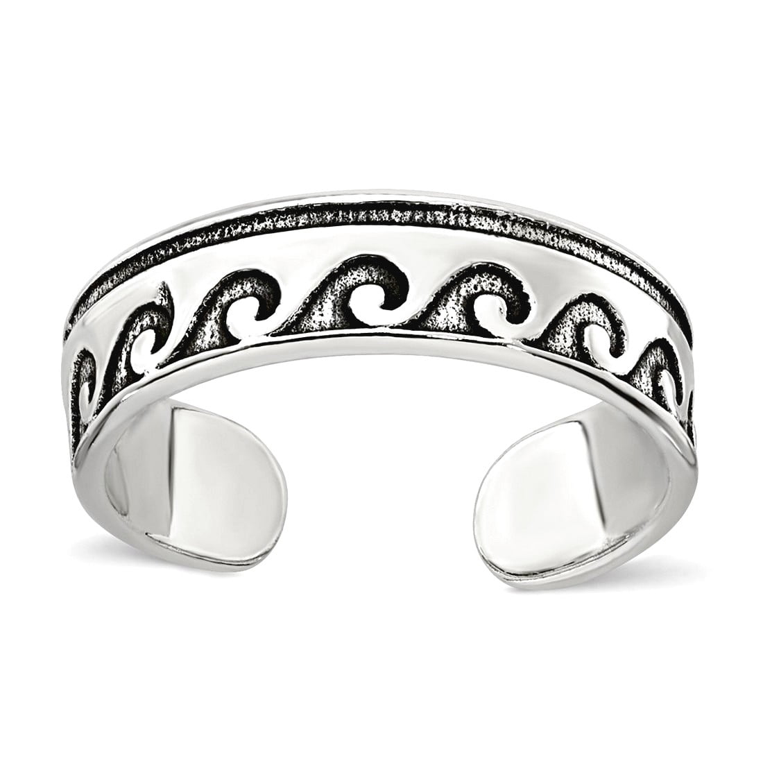 16.6mm 925 Sterling Silver Polished and Oxidized Waves toe ring toe ring for Women - 1.5 Grams