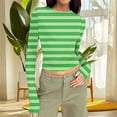 thumbnail image 7 of T-Shirts for Women Long Sleeved Round Neck Printing Slim Tight Fitting Pit Stripe Top for Women, 7 of 7