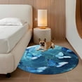 thumbnail image 3 of Blue Butterfly Round Living Room Rugs 4 ft, Blue Water Background Ripple Leaves Bug Washable Area Rug with Non-Slip Sturdy Edge Binding Round Carpet for Entryway Kitchen Bedroom Bathroom, 3 of 9