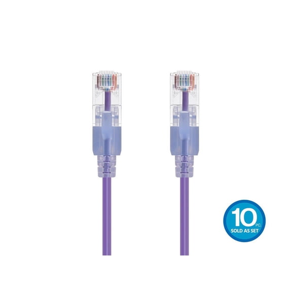Monoprice Cat6A Ethernet Patch Cable - 10 Feet - Purple (10 Pack) Snagless RJ45 550Mhz UTP Pure Bare Copper Wire 10G 30AWG - SlimRun Series