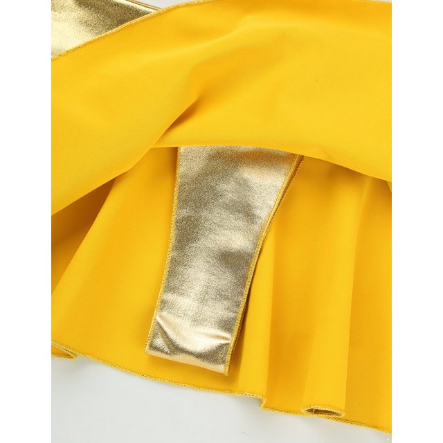 Eandarui Women Holographic Metallic Pleated Mini Skirt Layered Ruffle Rave Carnival Festival Costume Gold XXL