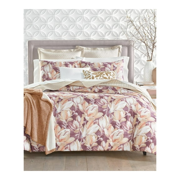 Charter Club Damask Designs Magnolia Cotton 3-Pc. Duvet Cover Set, King,Purple