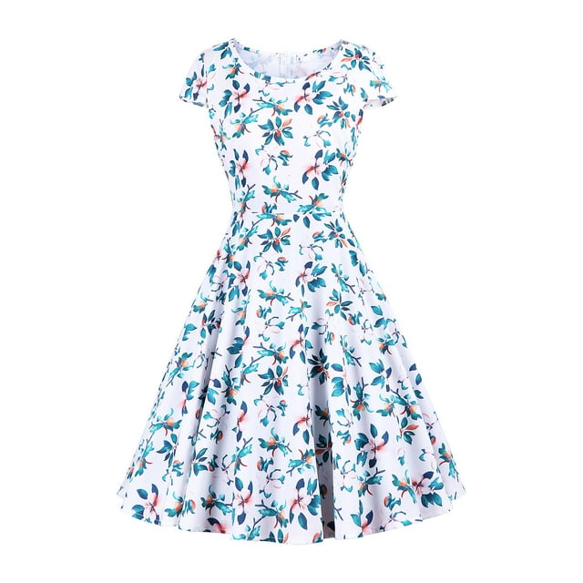 Fankiway Femmes Confortable Été Manches Courtes Col Rond Vintage Régulière Robe de Soirée Robes d'Été pour les Femmes Robes Grande Taille Dégagement