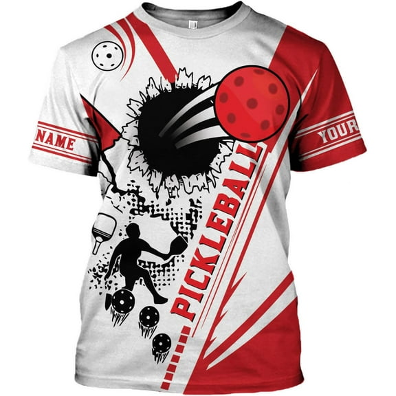 Personalized Pickleball Shirt Funny 3D Polo Pickleball Player Gift for Men and Women Custom Pickleball Shirts Sports Tee (Red, 5XL)