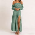 thumbnail image 5 of Dolkfu Pull-on Summer Dresses for Women Refined Boat Neck Green Long Sleeve Sundress Maxi Relaxed Fit Solid Retro Vintage Dresses Mint Green,S, 5 of 6