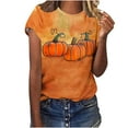 thumbnail image 4 of VKOYWKM Happy Thanksgiving Shirts for Women Fall Tops Pumpkin Graphic Tees Short Sleeve Thankful Blessed T-Shirts Cute Crew Neck Holiday Top Halloween Shirts, 4 of 5