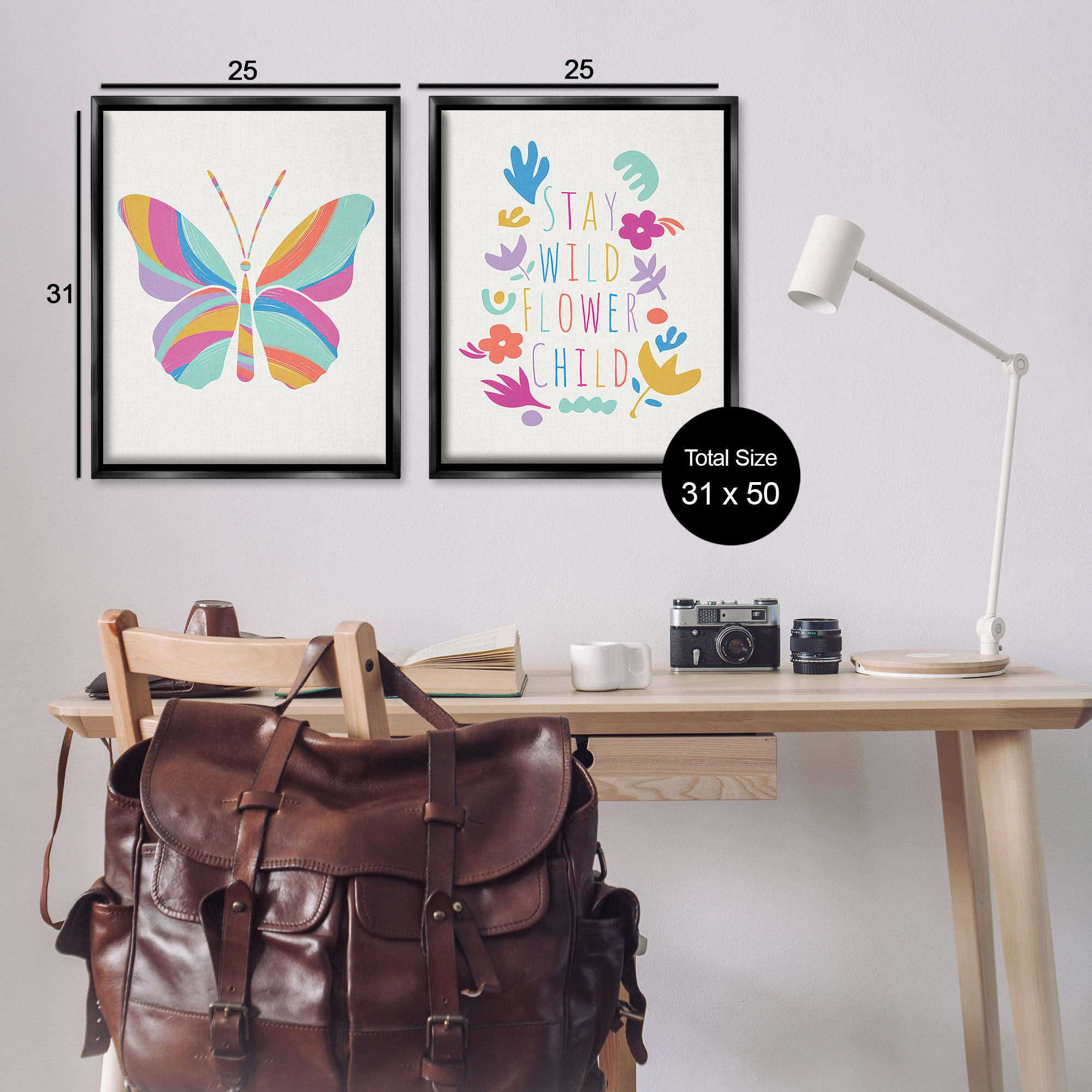 Stupell Industries Stay Wild Butterfly Text & Numbers Painting Black Floater Framed Canvas Art Print Wall Art, 31 x 25, Set of 2