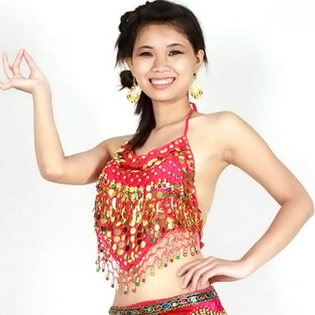 

Women Coins Belly Dance Bra Top Blouse Costume Adjustable Bellyband Vest