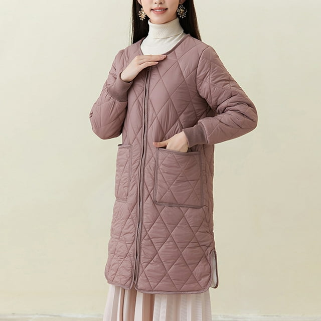 EGNMCR Manteau Long Matelassé pour Femmes, Manteaux d'Hiver Rembourrés à Manches Longues en Duvet, Parka à Capuche pour Femmes Manteau Chaud avec Poches Col Rabattu Long Manteau Parka d'Hiver en Duvet pour Femmes Manteau