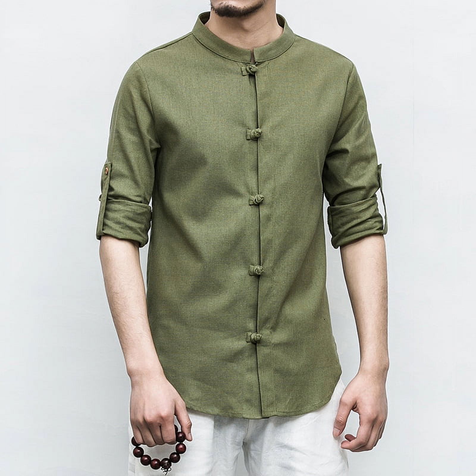 Spring cotton and linen long-sleeved shirts for men, button-down shirts ...