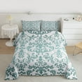 thumbnail image 2 of jejeloiu Retro Damask Flower Queen Comforter Set,Bohemian Floral Bedding Sets,Teal Gray Bedding Comforter Set For Men Women,Breathable Home Decor Reversible,3pcs, 2 of 8
