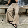 thumbnail image 6 of Cagogo Women's Striped Wide Leg Pants Elastic Waist Casual Loose Flowy Long Trousers for Summer Beach Travel Lounge Palazzo Style, Khaki XL, 6 of 9