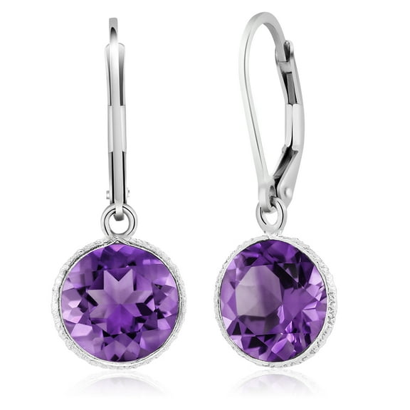 Gem Stone King 8.00 Ct Beautiful 925 Sterling Silver Purple Amethyst Leverback Dangle Earrings